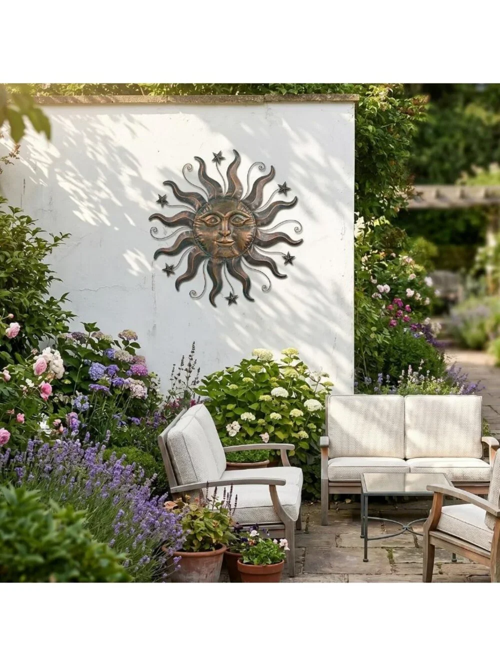 Rustic Metal Sun Wall Art Decor, 26.4'' Hanging Decoration for Indoor & Outdoor